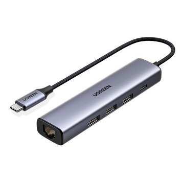 USB hub UGREEN CM475 Type C to 3xUSB HUB+Gigabit Converter with PD Space Gray (20932)