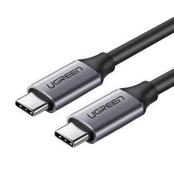 Кабель UGREEN US161 USB Type-C Male to USB Type-C 100W Male Cable Nickel Plating Aluminum Shell 3A 1.5m Gray (50751)