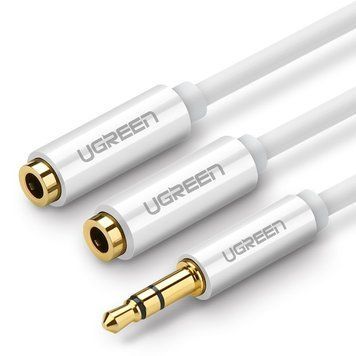Кабель UGREEN AV123 3.5mm Stereo Audio Splitter Cable with Braid 20cm White (10780)