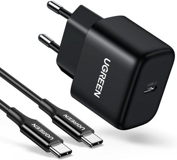 Мережевий зарядний пристрій UGREEN CD250 USB-C 25W PD Charger with C to C 2m Cable Black (50581)