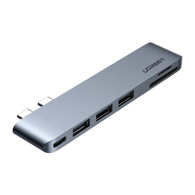 USB hub UGREEN CM251 2xUSB-C to 3xUSB3.0-A+SD+TF+PD Multifunction Adapter Aluminum Shell Gray (60560)