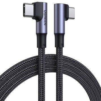 Кабель UGREEN US335 Angled USB Type-C to Angled USB Type-C 100W 5A Cable Aluminium Shell with Braided 1m Black (70696)