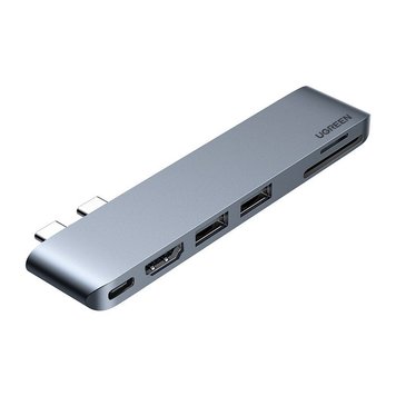 USB hub UGREEN CM380 Dual USB-C To HDMI+2xUSB 3.0 A+TF/SD+USB-C Female Converter Space Gray (80856)