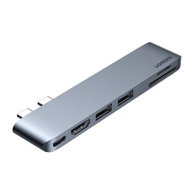 USB hub UGREEN CM380 Dual USB-C To HDMI+2xUSB 3.0 A+TF/SD+USB-C Female Converter Space Gray (80856)