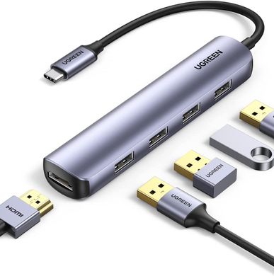 USB hub UGREEN CM417 USB-C to 4xUSB 3.0+HDMI Adapter Space Gray (20197)