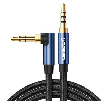 Cable UGREEN AV112 Angled Cable 3.5mm Male to 3.5mm Male Cable Gold Plated Metal Case with Braid 0.5m Blue (60178)