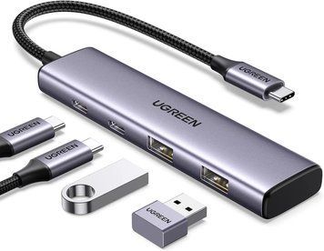 USB-хаб UGREEN CM473 USB-C to 2xUSB 3.0 + 2xUSB-C 5Gpbs Space Grey (15395)