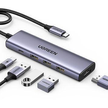 USB-хаб UGREEN CM511 USB-C to HDMI+3xUSB 3.0 +PD Power Port Space Grey (15596)